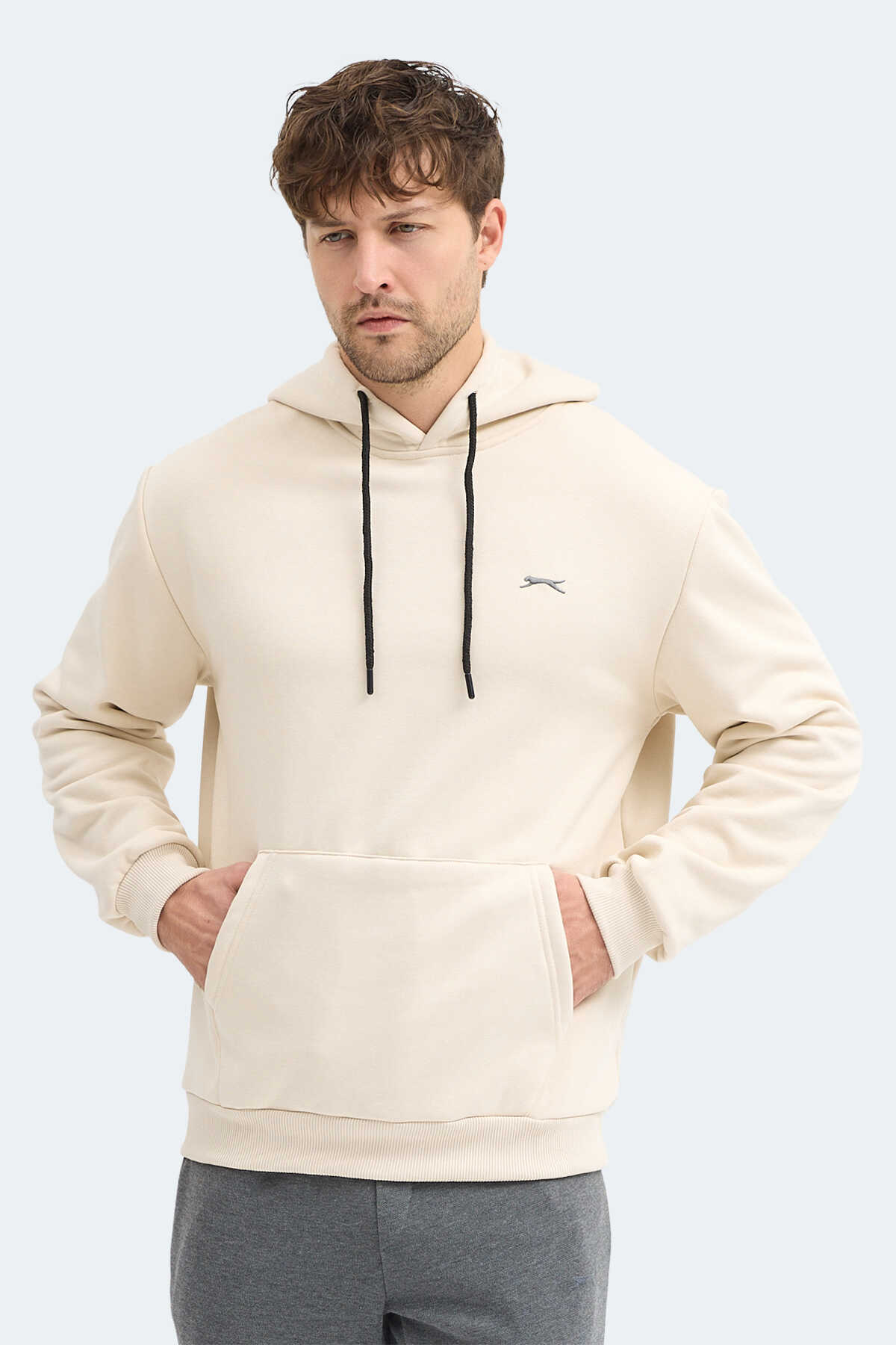 Slazenger - Slazenger KICKSON IN Erkek Kapüşonlu Cepli Bej Sweatshırt