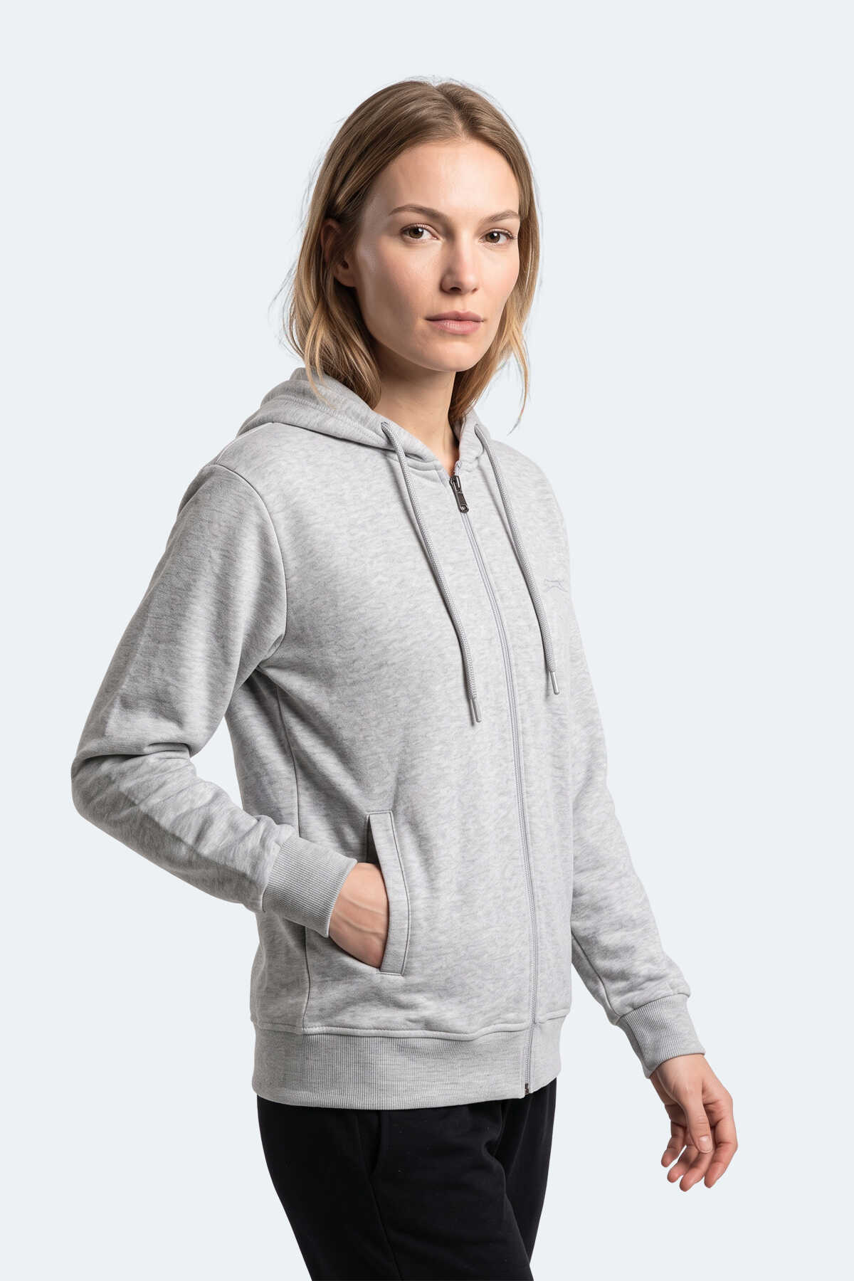 Slazenger KIRON I Kadın Kapüşonlu Gri Sweatshırt - 3