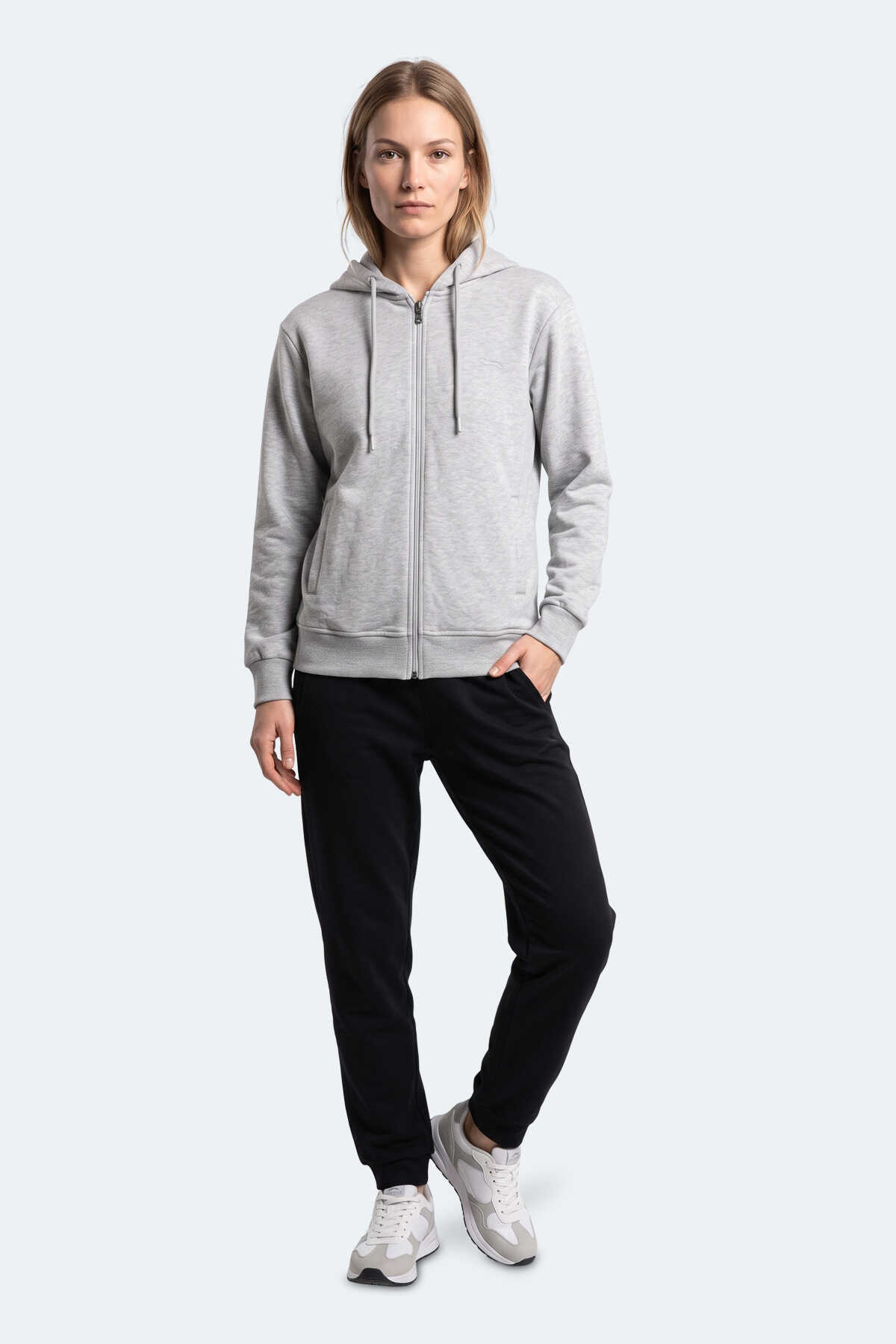 Slazenger KIRON I Kadın Kapüşonlu Gri Sweatshırt - 7
