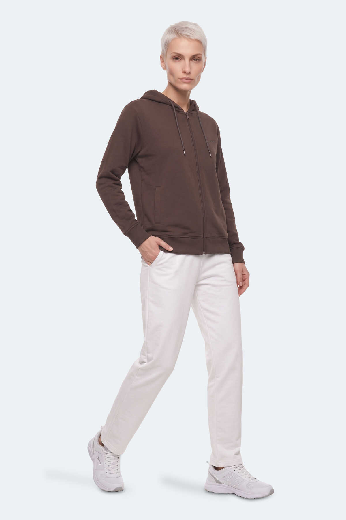 Slazenger KIRON I Kadın Kapüşonlu Kahve Sweatshırt - 7