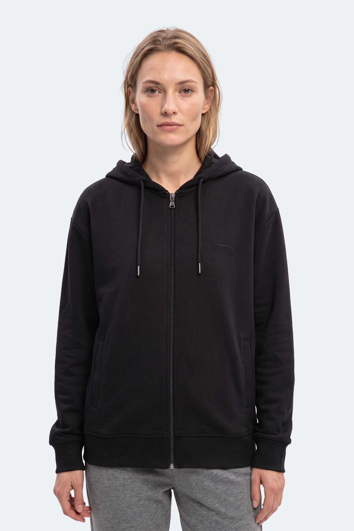 Slazenger KIRON I Kadın Kapüşonlu Siyah Sweatshırt (1)