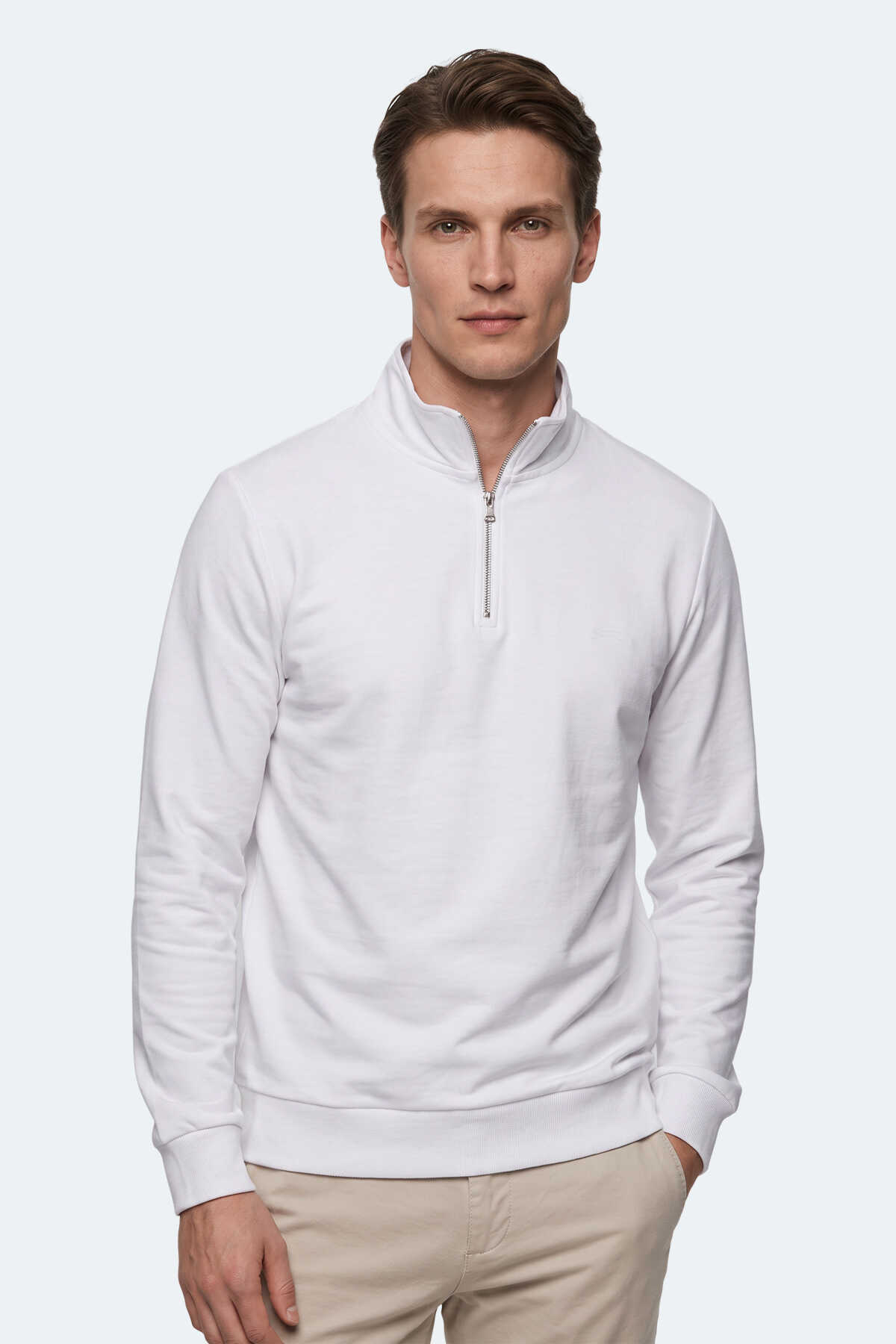 Slazenger - Slazenger KIVO I Erkek Dik Yaka Fermuarlı Beyaz Sweatshırt