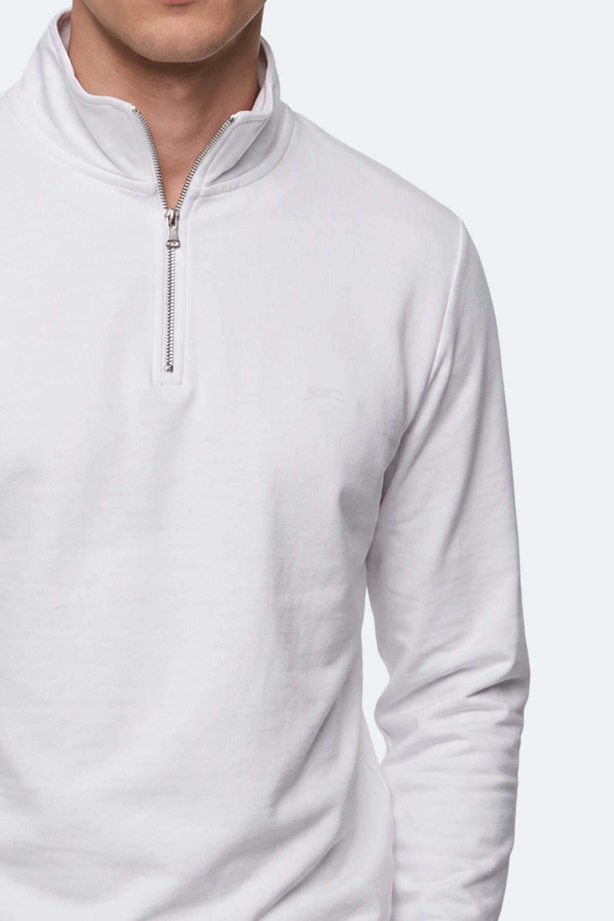 Slazenger KIVO I Erkek Dik Yaka Fermuarlı Beyaz Sweatshırt - 2