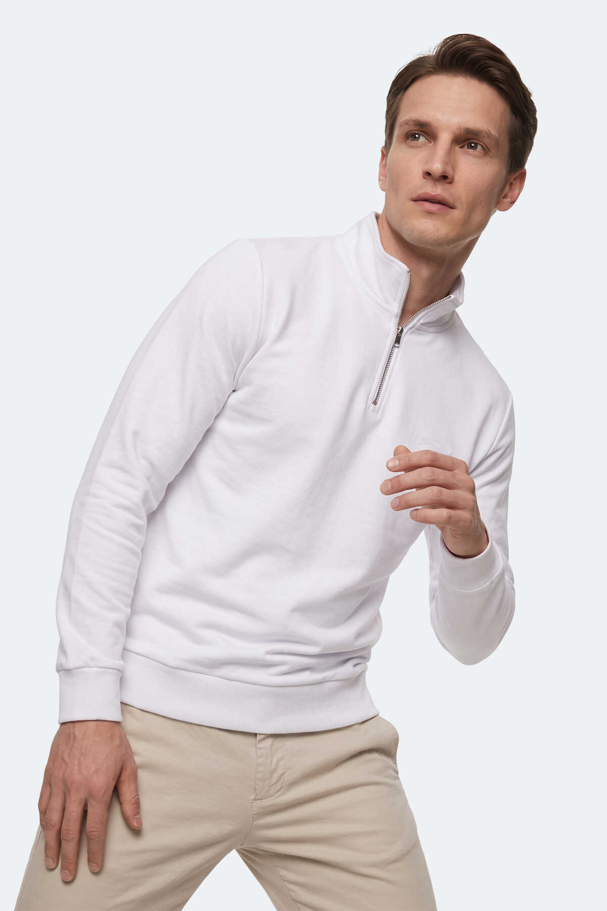 Slazenger KIVO I Erkek Dik Yaka Fermuarlı Beyaz Sweatshırt - 3