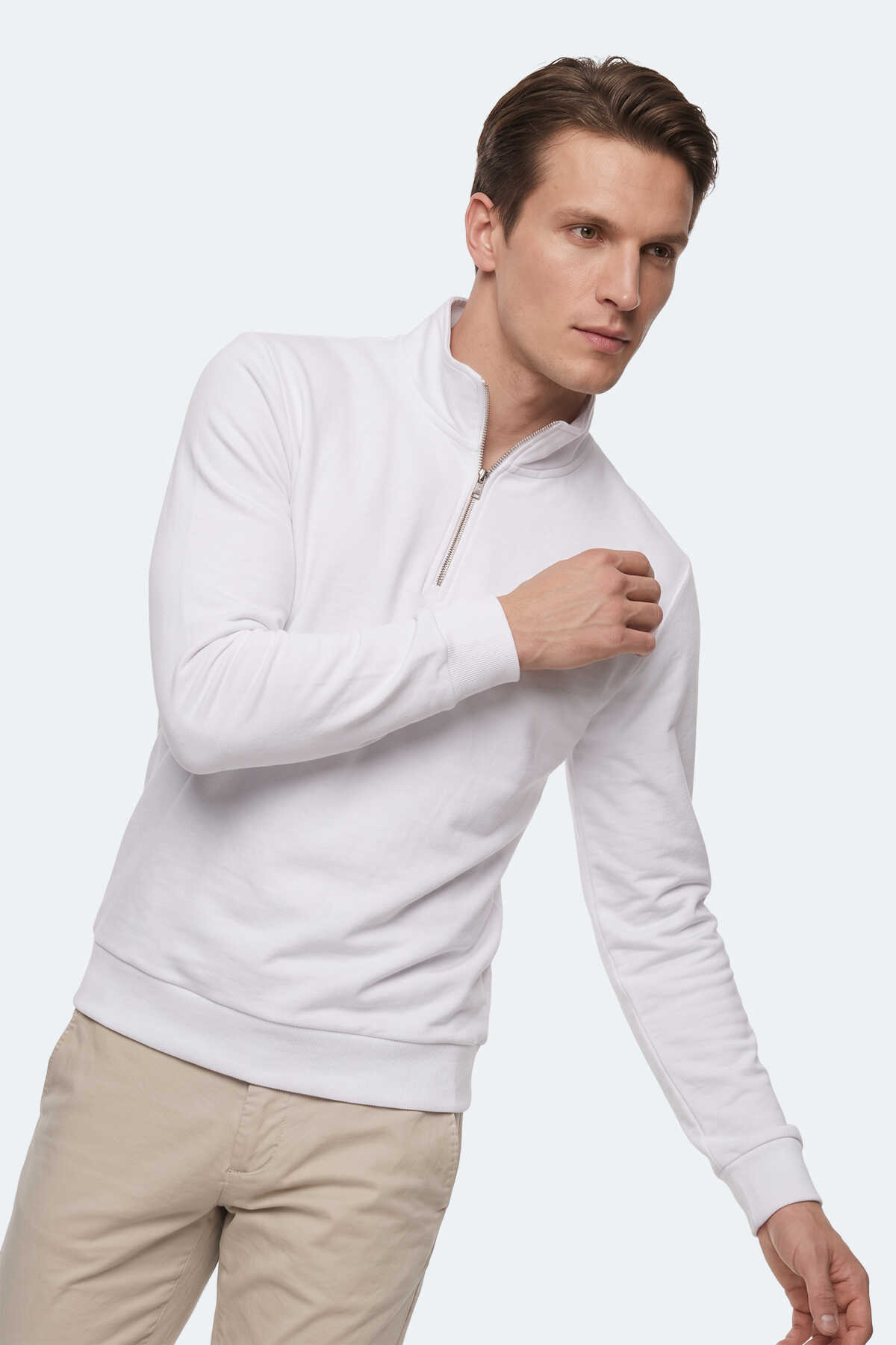 Slazenger KIVO I Erkek Dik Yaka Fermuarlı Beyaz Sweatshırt - 4