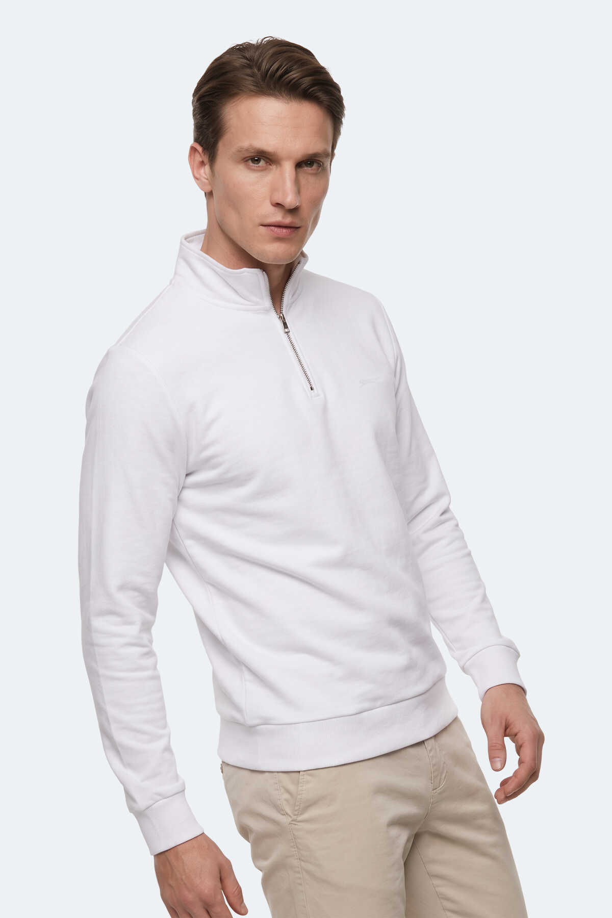Slazenger KIVO I Erkek Dik Yaka Fermuarlı Beyaz Sweatshırt - 5