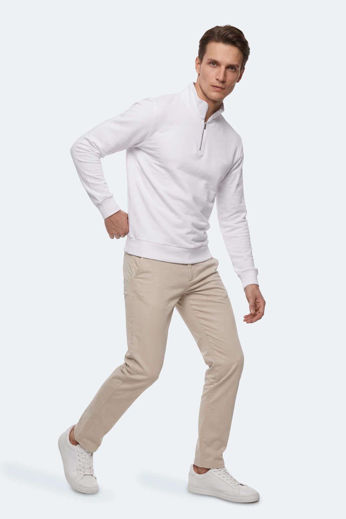 Slazenger KIVO I Erkek Dik Yaka Fermuarlı Beyaz Sweatshırt - 7