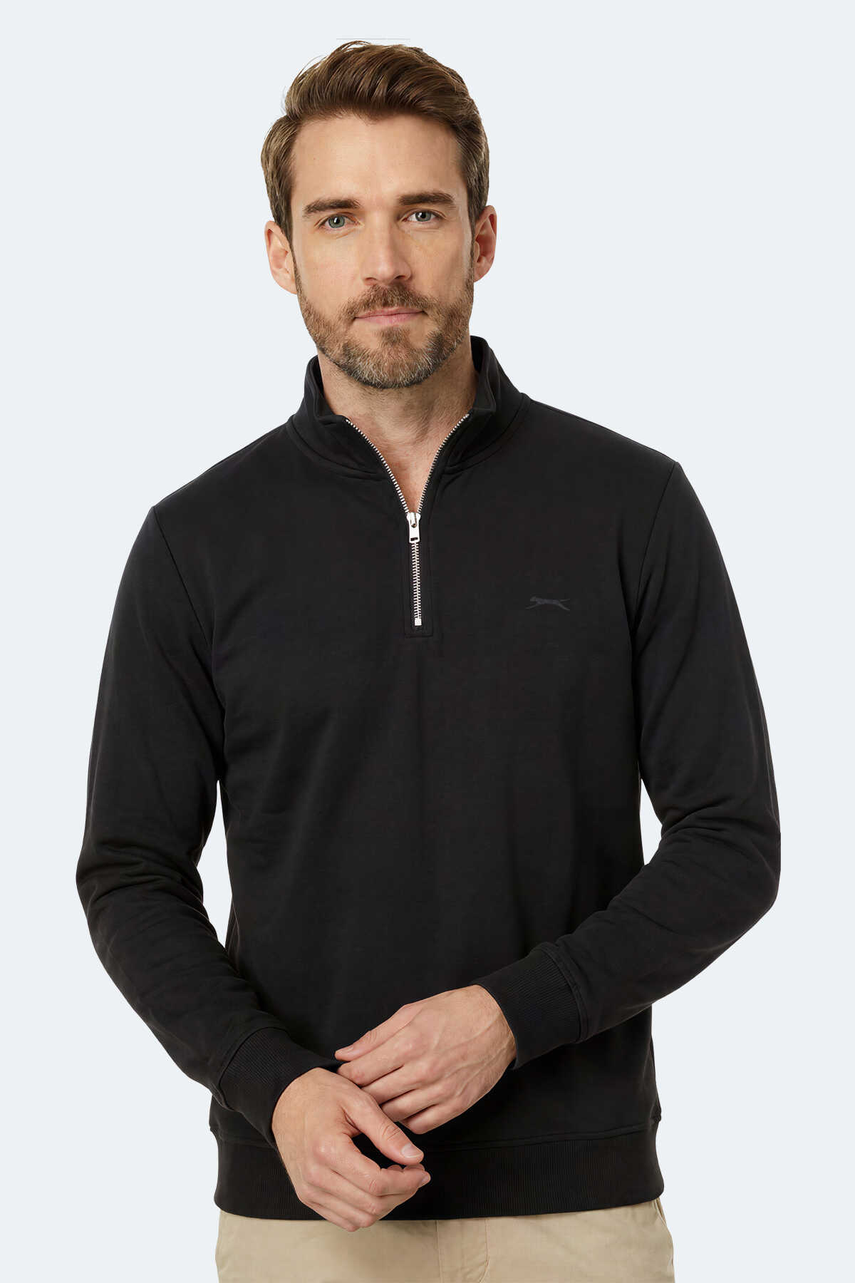 Slazenger - Slazenger KIVO I Erkek Dik Yaka Fermuarlı Siyah Sweatshırt
