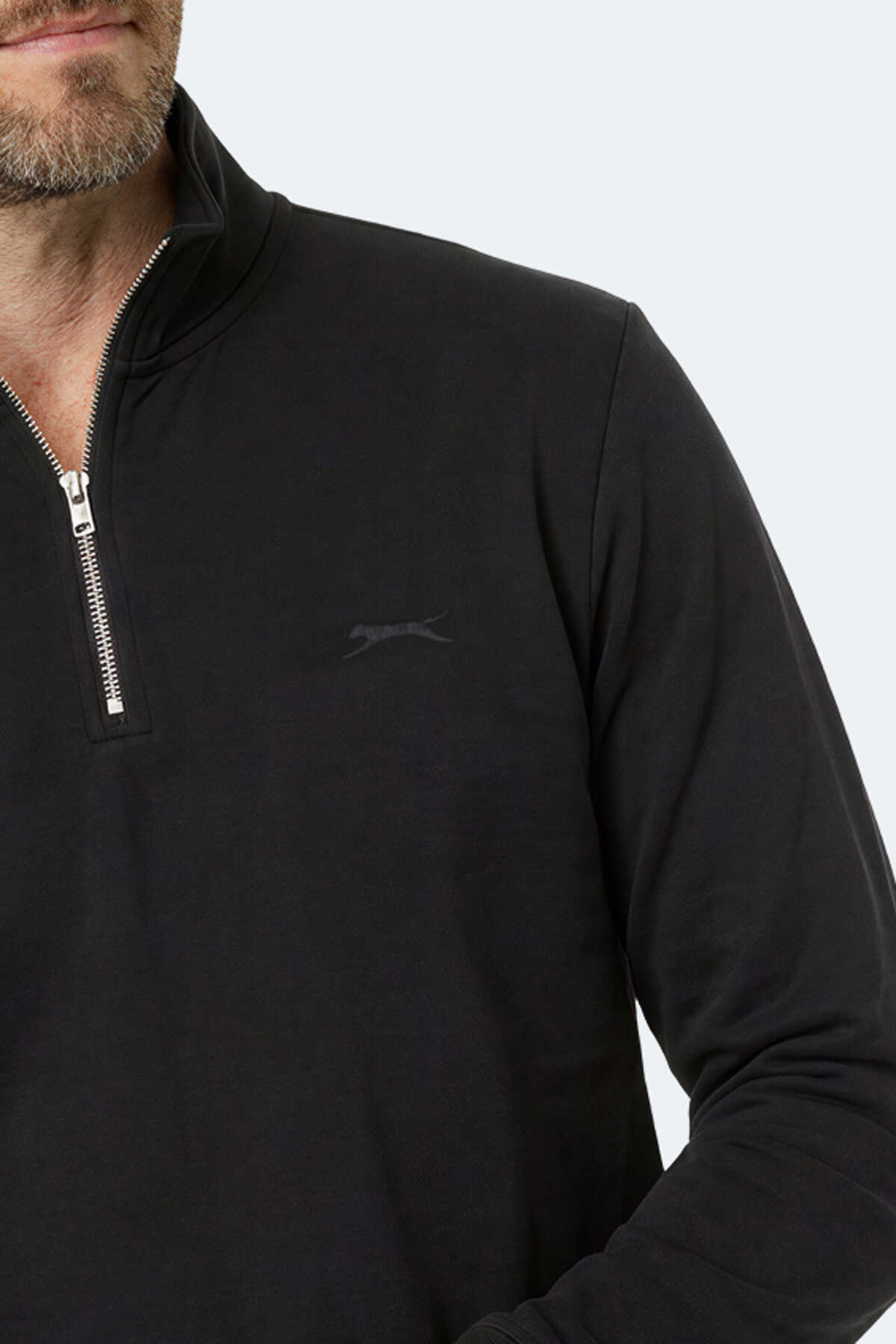 Slazenger KIVO I Erkek Dik Yaka Fermuarlı Siyah Sweatshırt - 2