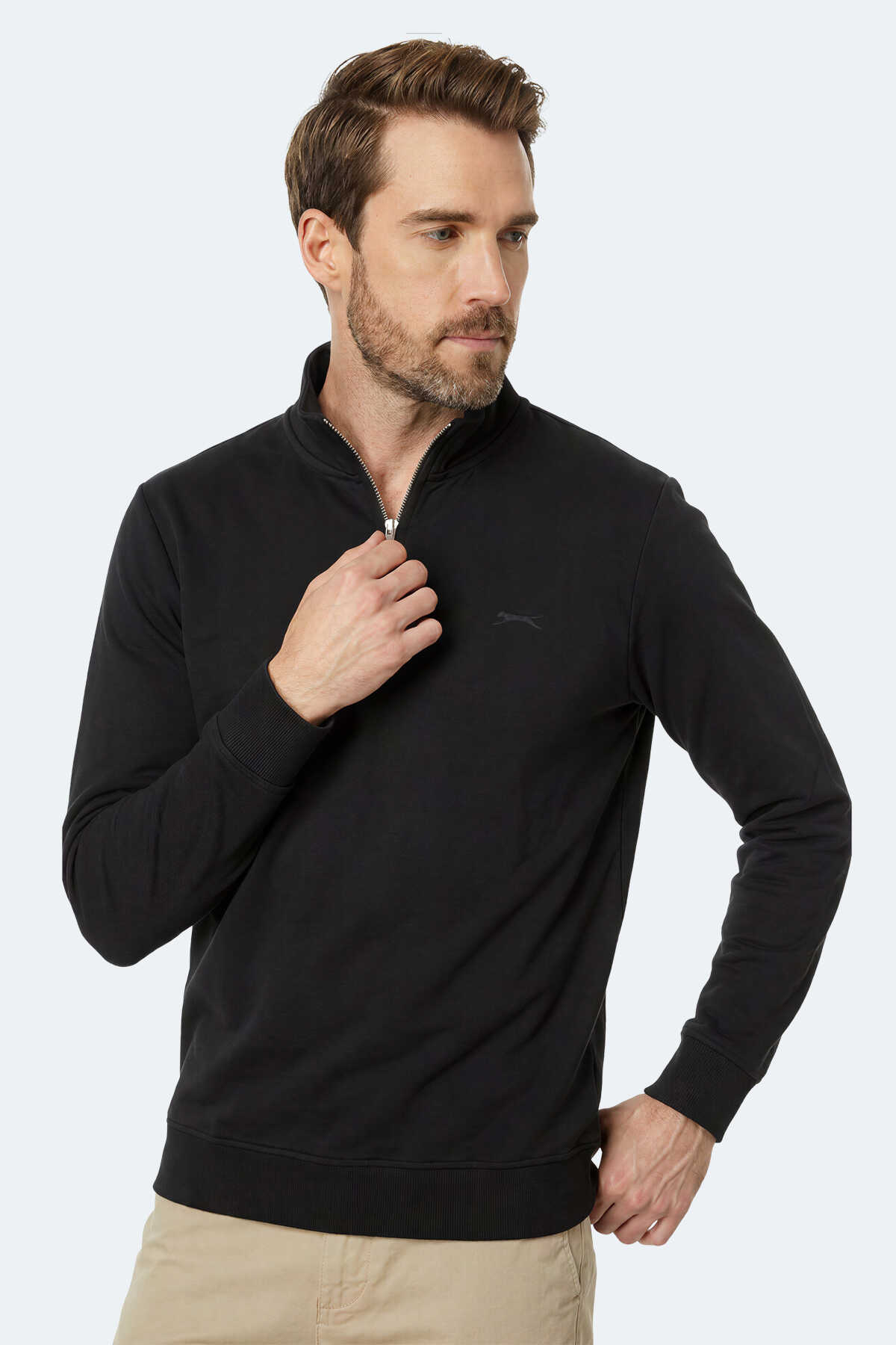 Slazenger KIVO I Erkek Dik Yaka Fermuarlı Siyah Sweatshırt - 3