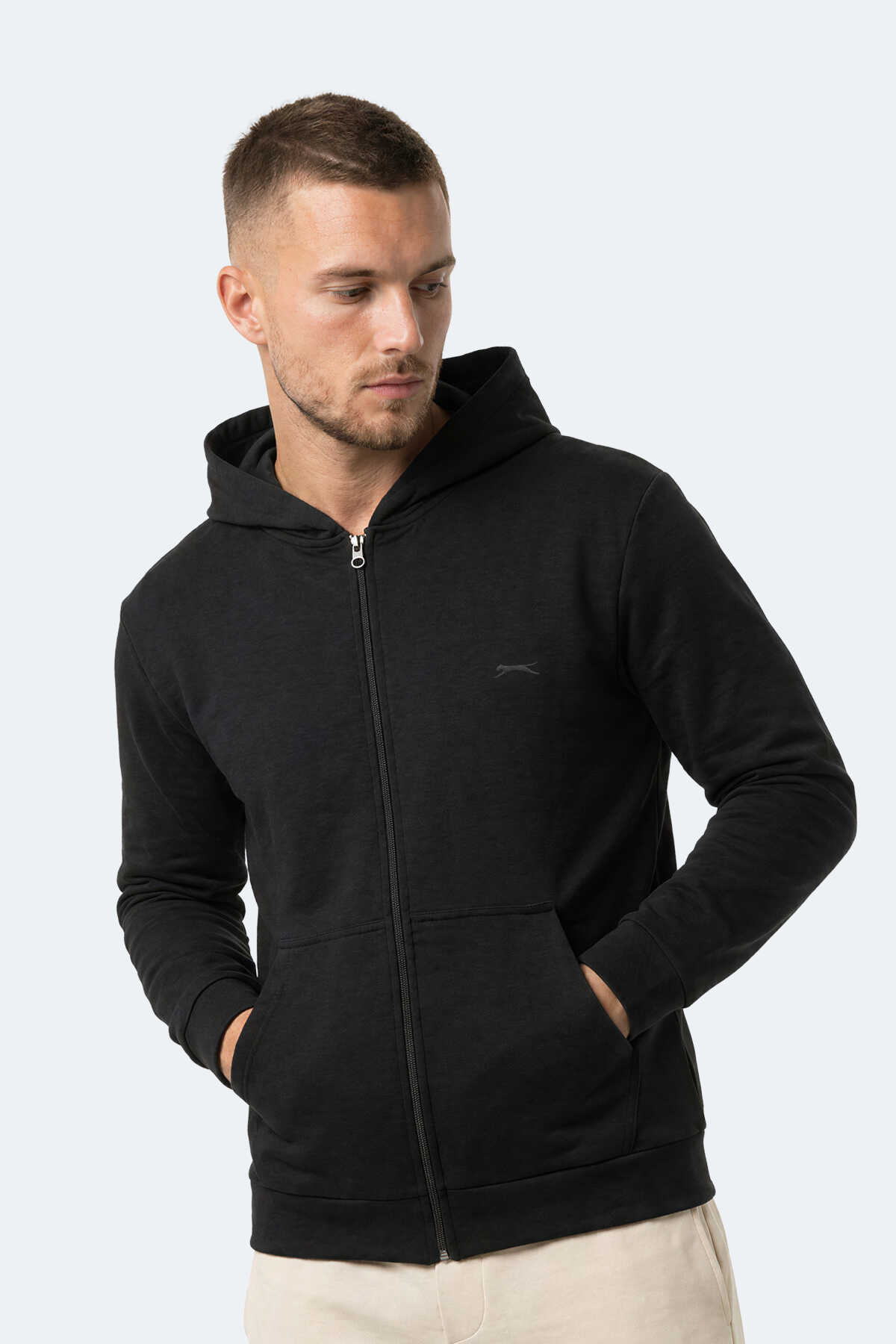 Slazenger KIVO I Erkek Dik Yaka Fermuarlı Siyah Sweatshırt - 4