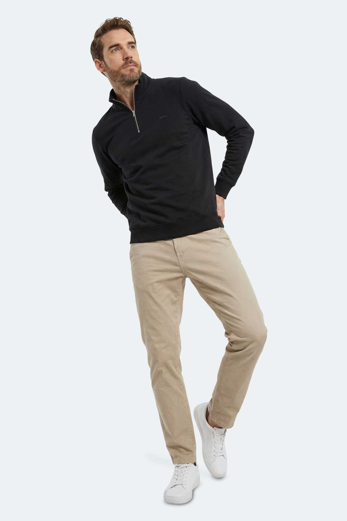 Slazenger KIVO I Erkek Dik Yaka Fermuarlı Siyah Sweatshırt - 5