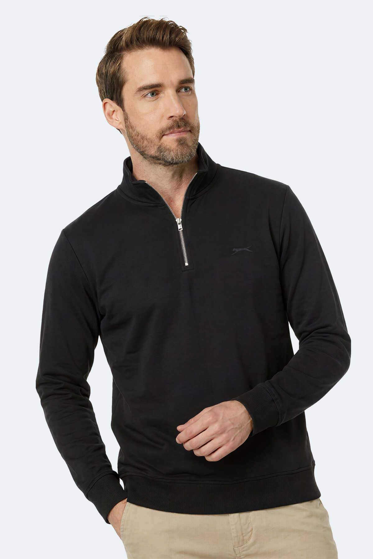 Slazenger KIVO I Erkek Dik Yaka Fermuarlı Siyah Sweatshırt - 6