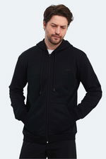 Slazenger - Slazenger KLARA I Erkek Fermuarlı Kapüşonlu Cepli Siyah Sweatshırt