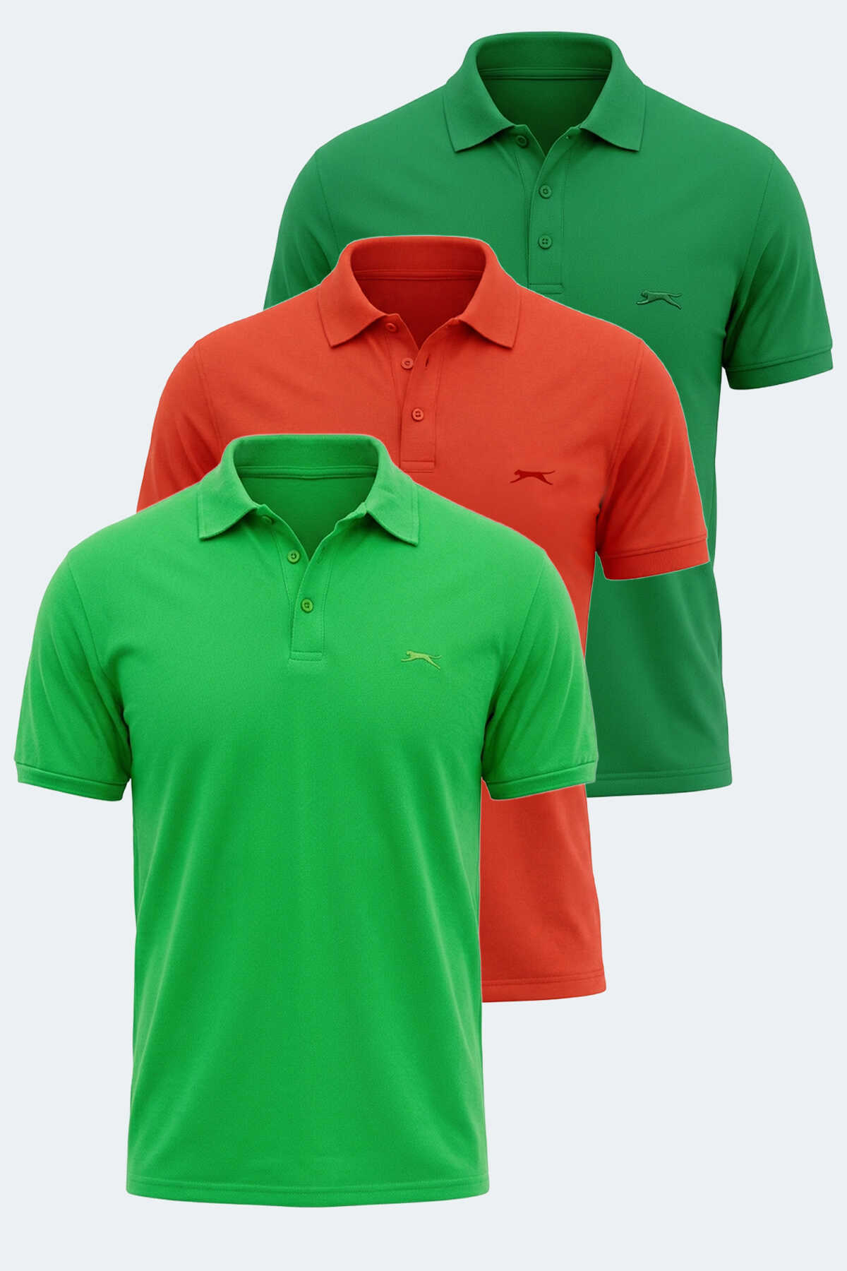 Slazenger - Slazenger KLASSE 3 LÜ SET Erkek Polo Yaka Yeşil - Nane - Mercan Tişört