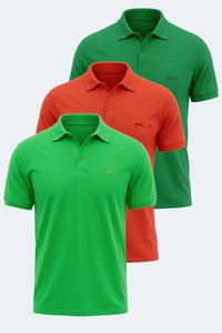 Slazenger - Slazenger KLASSE 3 LÜ SET Erkek Polo Yaka Yeşil - Nane - Mercan Tişört