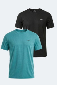 Slazenger - Slazenger KOFONA 2 Lİ SET Erkek Turkuaz - Siyah Tişört