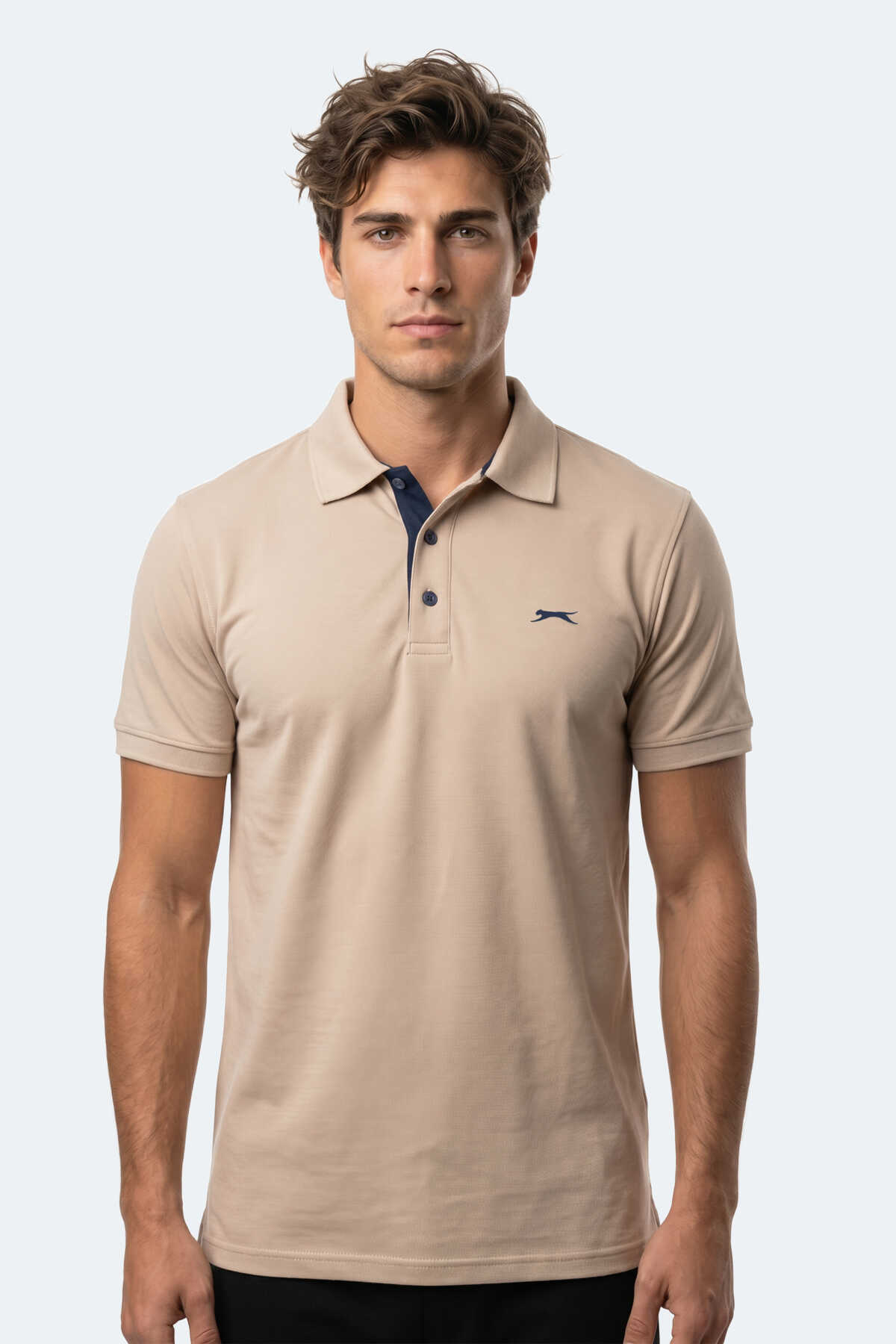 Slazenger - Slazenger KORS IN Erkek Polo Yaka Bej Tişört