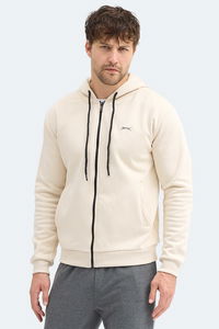 Slazenger - Slazenger KOZZAX IN Erkek Fermuarlı Kapüşonlu Cepli Bej Sweatshırt