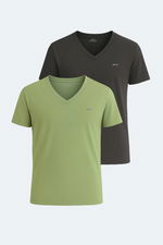 Slazenger - Slazenger KRAKKER 2 li Set Erkek Koyu Gri - Açık Yeşil Tişört