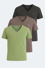 Slazenger - Slazenger KRAKKER 3 lü Set Erkek Koyu Gri - Açık Yeşil - Kahve Tişört