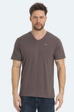 Slazenger - Slazenger KRAKKER Erkek V Yaka Kahve Tişört