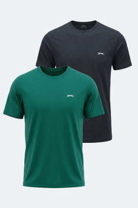 Slazenger - Slazenger KRATER 2 li Set Erkek Koyu Gri - Yeşil Tişört