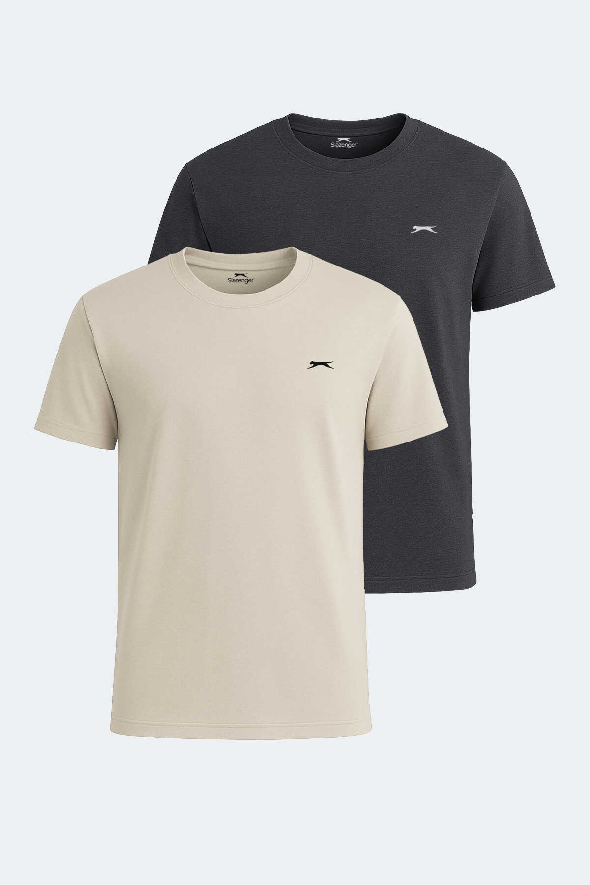 Slazenger - KRATER 2li Set Erkek Tişört Bej - Koyu Gri