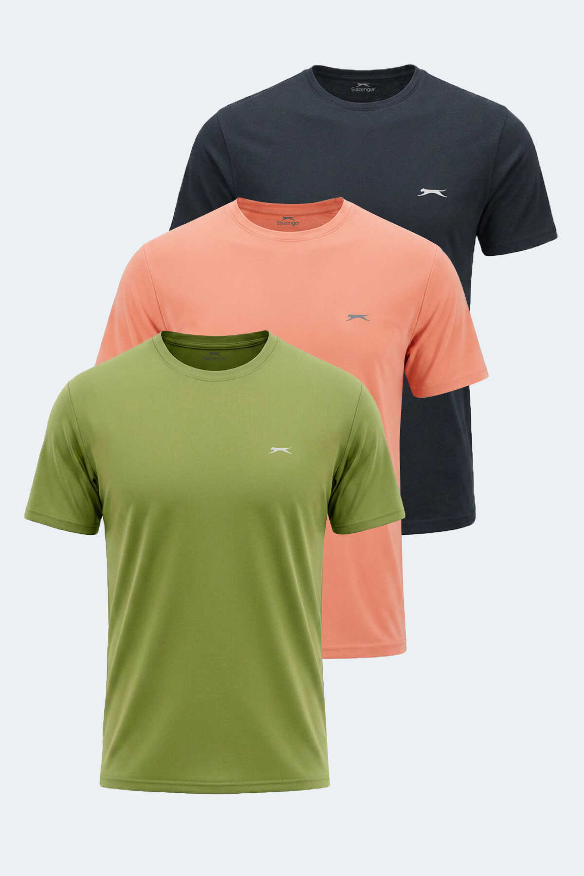 Slazenger - Slazenger KRATER 3 lü Set Erkek Açık Yeşil - Somon - Koyu Gri Tişört