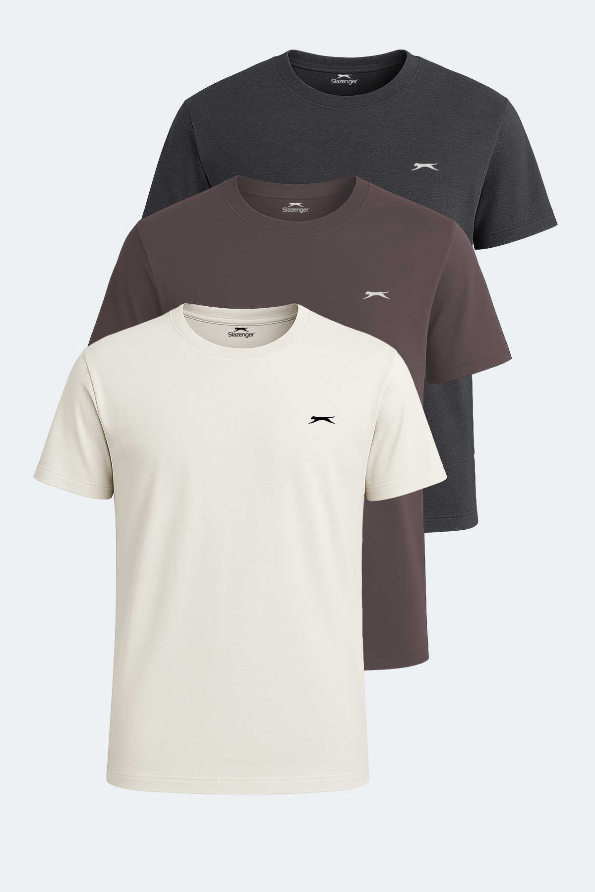 Slazenger - KRATER 3lü Set Erkek Tişört Ekru - Koyu Gri - Kahve