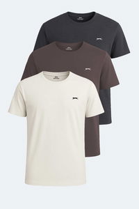 Slazenger - Slazenger KRATER 3 lü Set Erkek Ekru - Koyu Gri - Kahve Tişört Slazenger - Slazenger KRATER 3 lü Set Erkek Ekru - Koyu Gri - Kahve Tişört