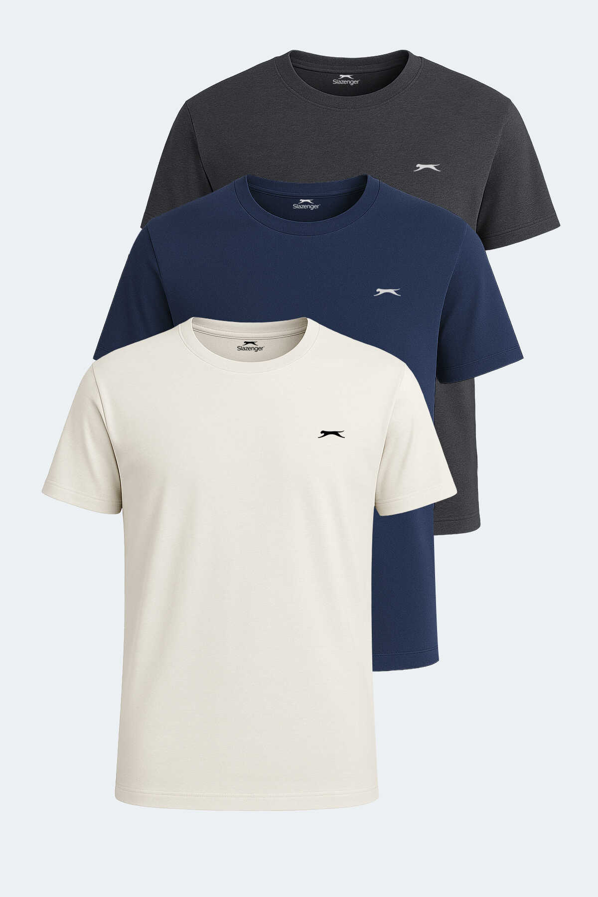 Slazenger - KRATER 3lü Set Erkek Tişört Ekru - Koyu Gri - Lacivert