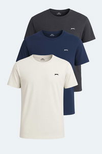 Slazenger - Slazenger KRATER 3 lü Set Erkek Ekru - Koyu Gri - Lacivert Tişört