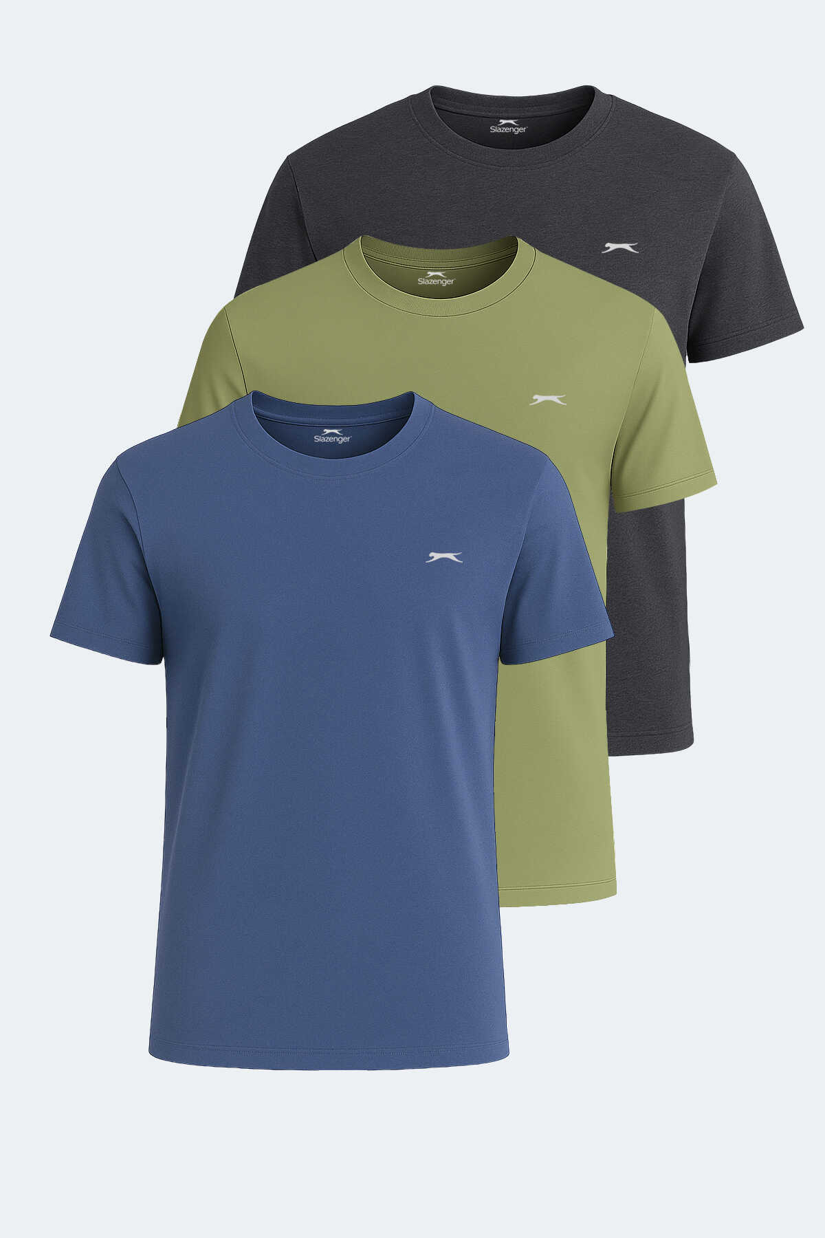 Slazenger - Slazenger KRATER 3 lü Set Erkek Koyu Gri - Açık Yeşil - Indigo Tişört