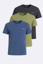 Slazenger - Slazenger KRATER 3 lü Set Erkek Koyu Gri - Açık Yeşil - Indigo Tişört