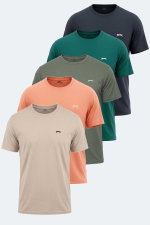 Slazenger - Slazenger KRATER 5 li Set Erkek BEJ - KOYU GRİ - YEŞİL - HAKİ - SOMON Tişört