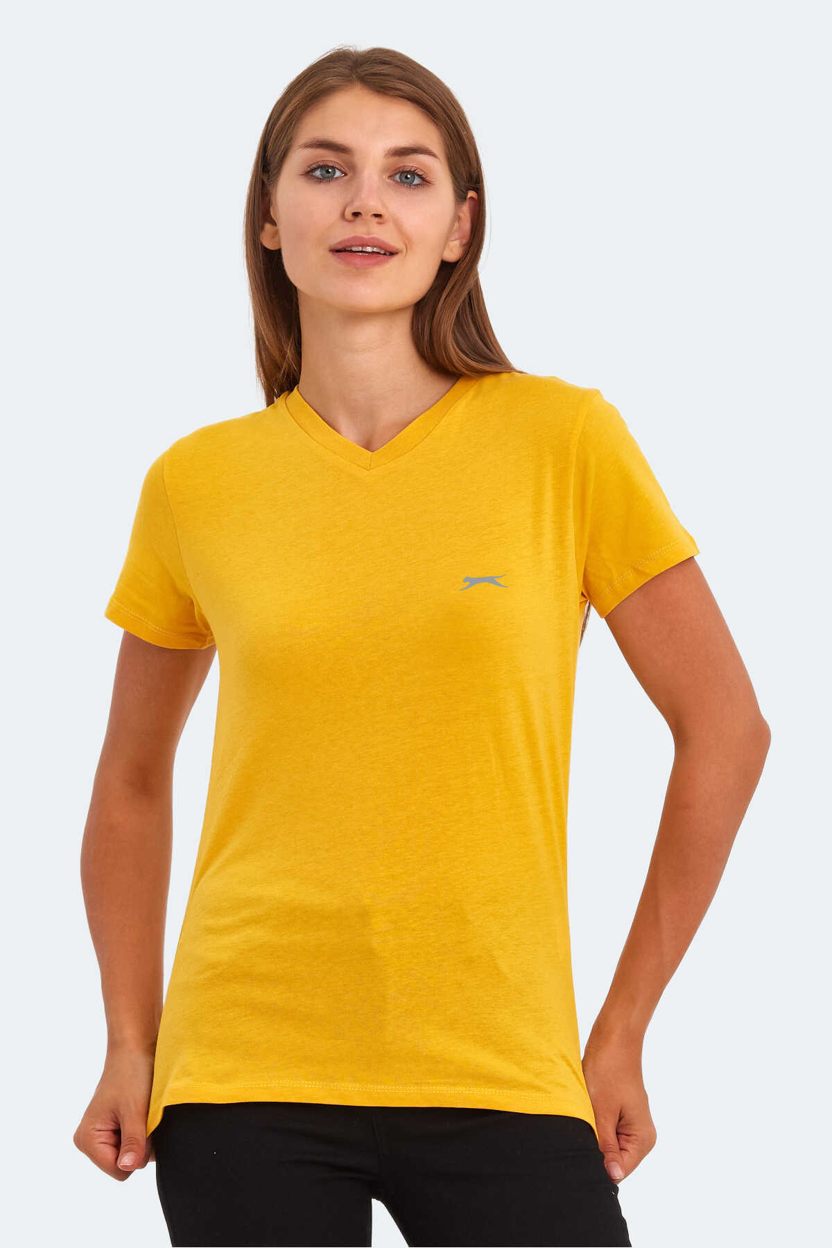 Slazenger - Slazenger KRISTEN I Kadın V Yaka Hardal Tişört
