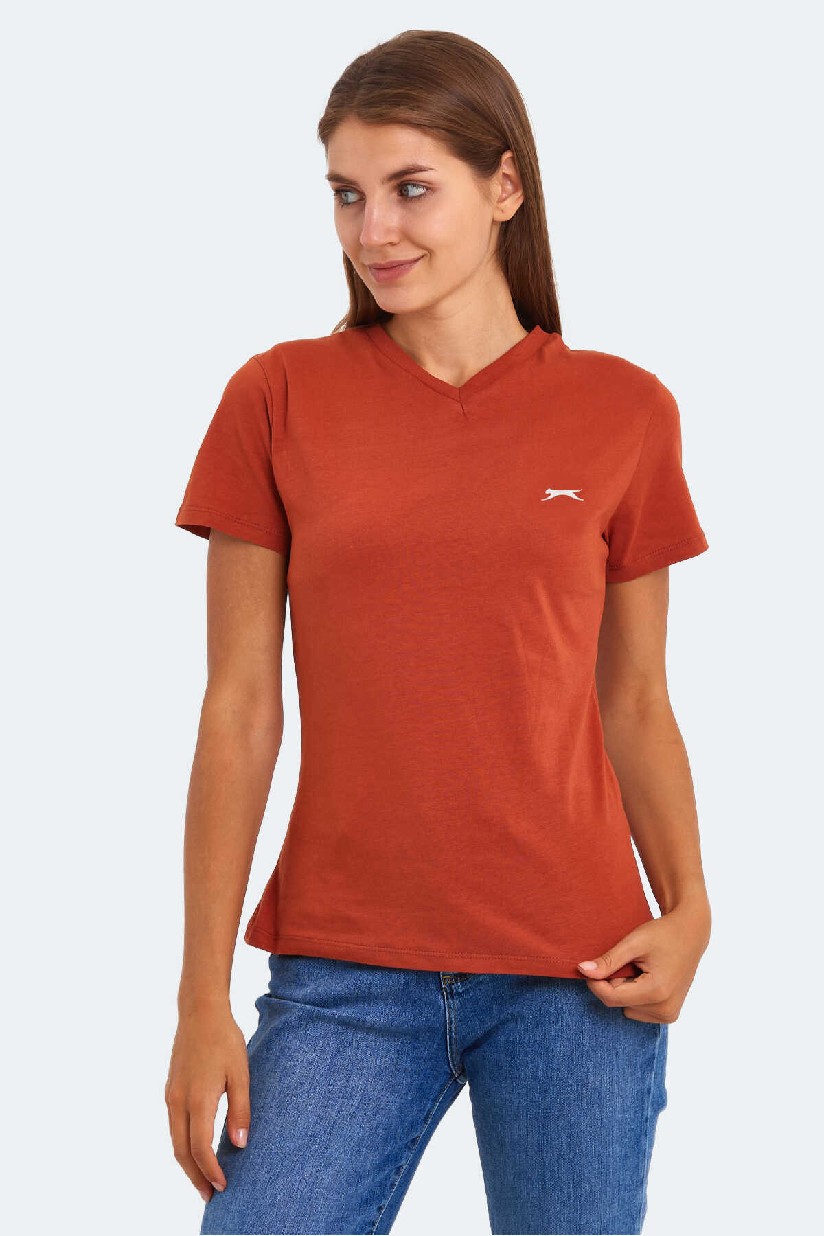 Slazenger - Slazenger KRISTEN I Kadın V Yaka Kiremit Tişört