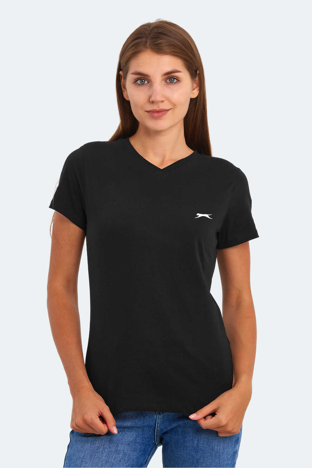 Slazenger - Slazenger KRISTEN I Kadın V Yaka Siyah Tişört