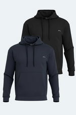 Slazenger - Slazenger KULA 2 li set Erkek Kapüşonlu Cepli Siyah - Gri Sweatshirt