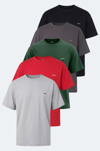 Slazenger - Slazenger KULANA 5 Lİ SET Erkek Yeşil - Koyu Gri - Kırmızı - Lacivert - Gri Tişört