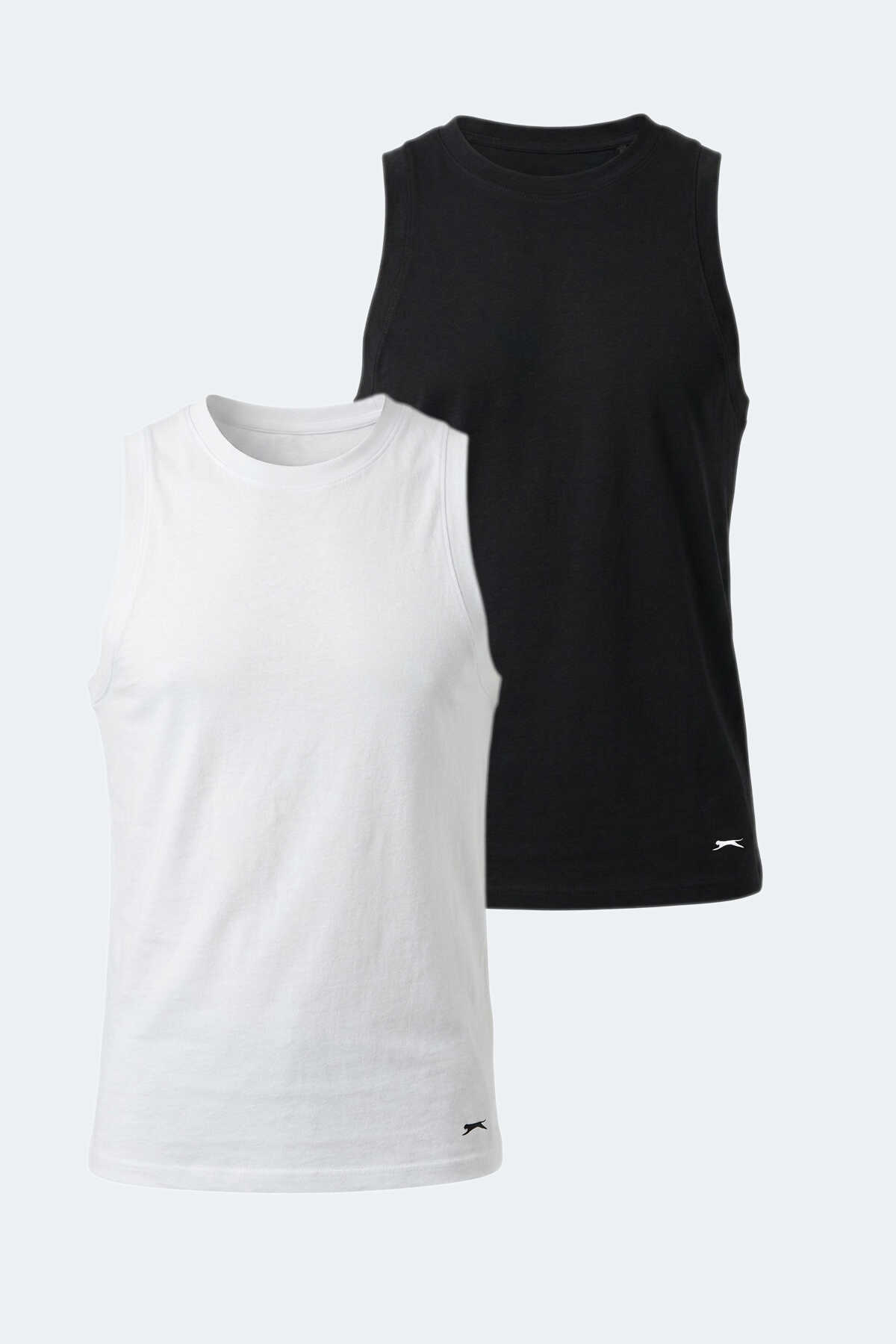 Slazenger - Slazenger KULAP 2 Lİ SET Erkek Beyaz - Siyah Tişört