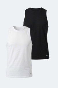 Slazenger - Slazenger KULAP 2 Lİ SET Erkek Beyaz - Siyah Tişört
