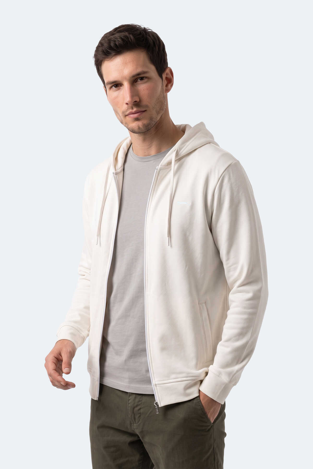 Slazenger KURTIS I Erkek Kapüşonlu Beyaz Sweatshırt - 3