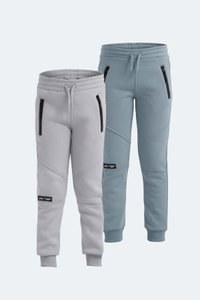 Slazenger - Slazenger LAMYA 2 li Set Erkek Çocuk Fermuar Cepli Taş Gri - Mavi Eşofman Altı