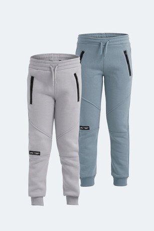 Slazenger LAMYA 2 li Set Erkek Çocuk Fermuar Cepli Taş Gri - Mavi Eşofman Altı 