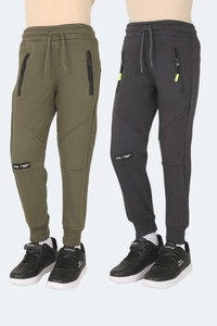 Slazenger - Slazenger LAMYA 2 li Set Unisex Çocuk Fermuar Cepli Haki - Koyu Gri Eşofman Altı