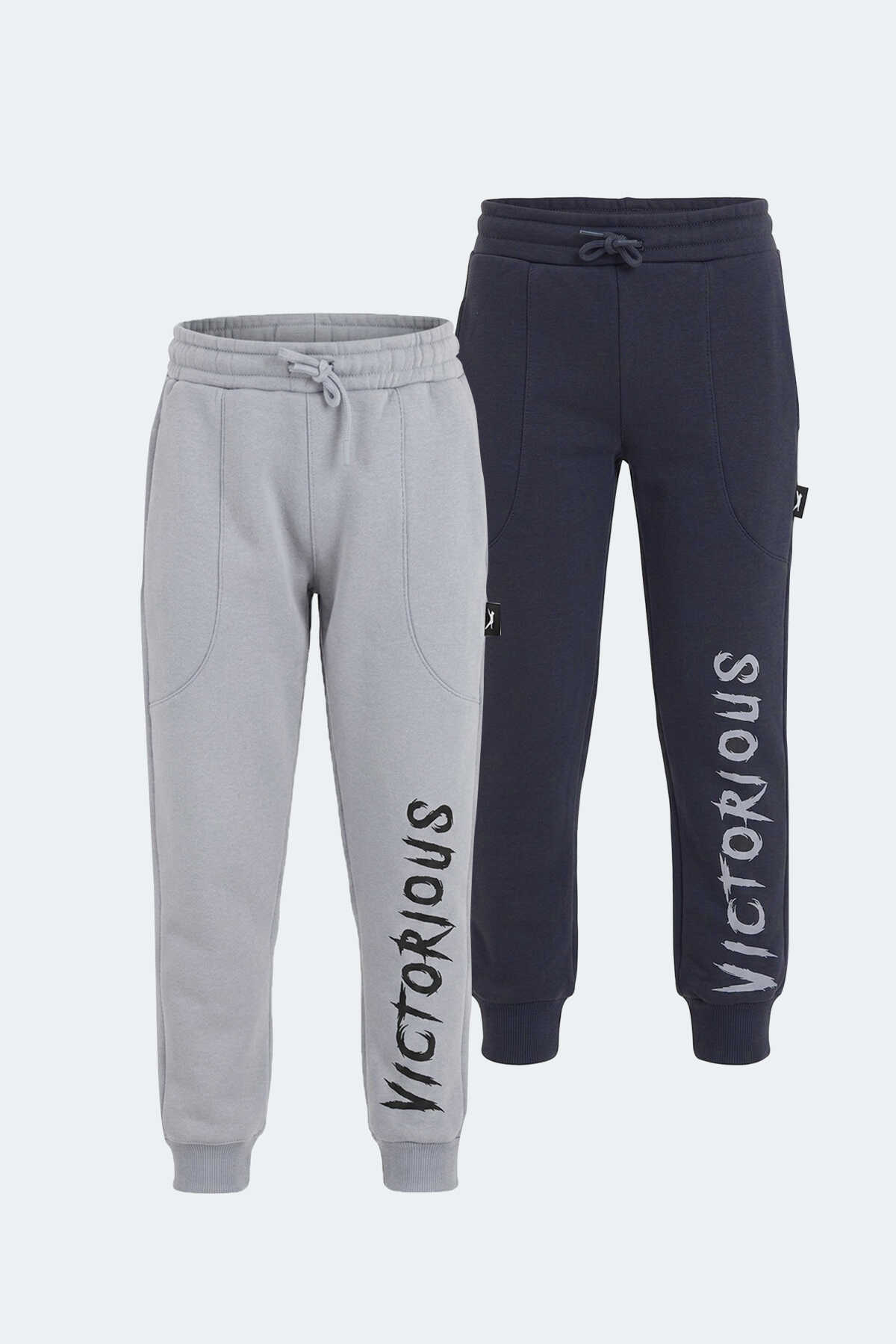 Slazenger - Slazenger LANEY 2 Lİ SET Erkek Çocuk Cepli Lacivert - Taş Gri Eşofman Altı