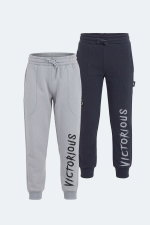 Slazenger - Slazenger LANEY 2 Lİ SET Erkek Çocuk Cepli Lacivert - Taş Gri Eşofman Altı