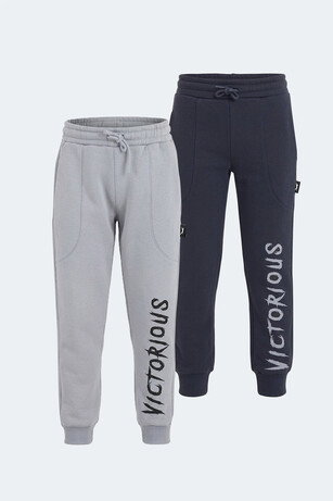Slazenger LANEY 2 Lİ SET Erkek Çocuk Cepli Lacivert - Taş Gri Eşofman Altı 